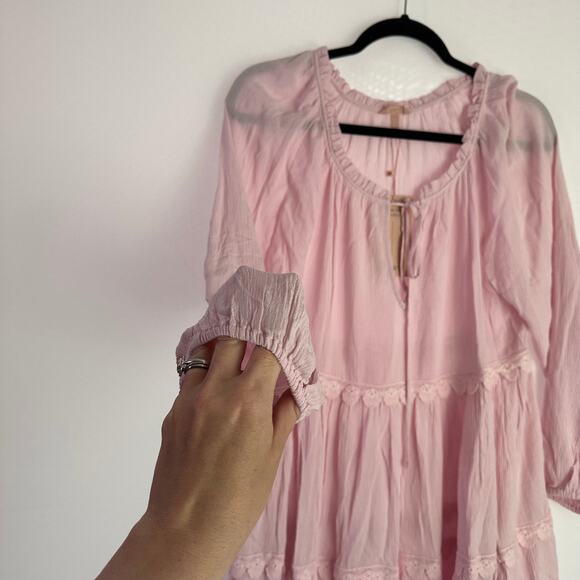 NWT Eberjey Pink Small Summer of Love Sofia Mini V-Neck Lace Scalloped Hem Dress - Picture 7 of 13